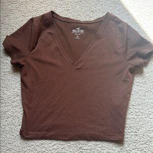 Hollister Brown Fitted Crop T-Shirt